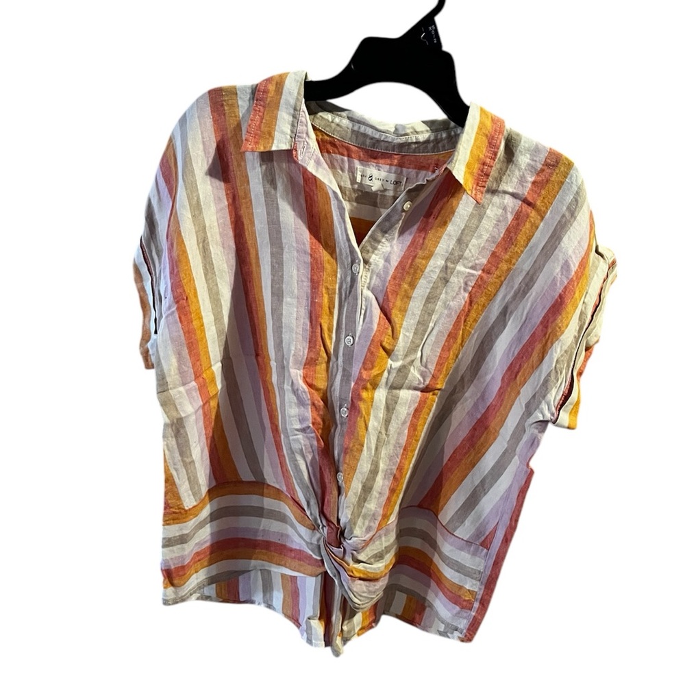 Lou and Grey for Loft Stripped Button Up Shirt + Tie - Colorful Shirt Women's L